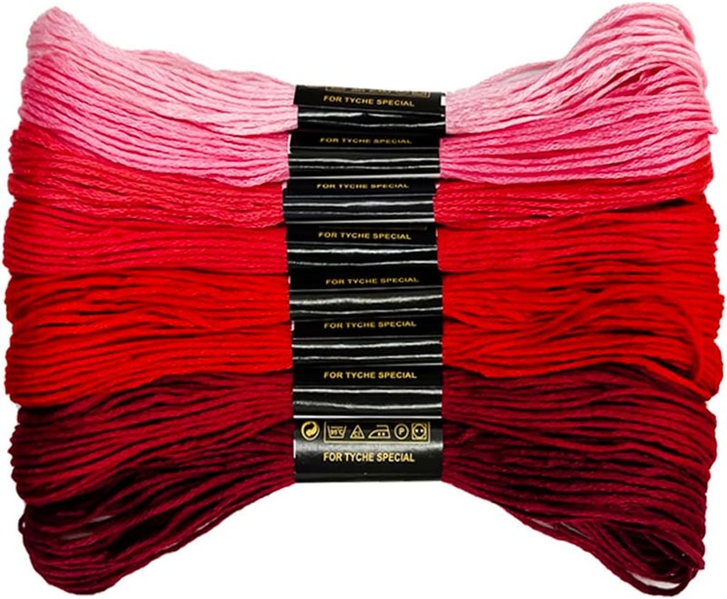 Zhenqing 8 Shades Red Gradient Embroidery Thread Set - 8 Meters Each for Hand Embroidery Sewing Crafts (Pink to Burgundy Ombre)(67976) - Image 1
